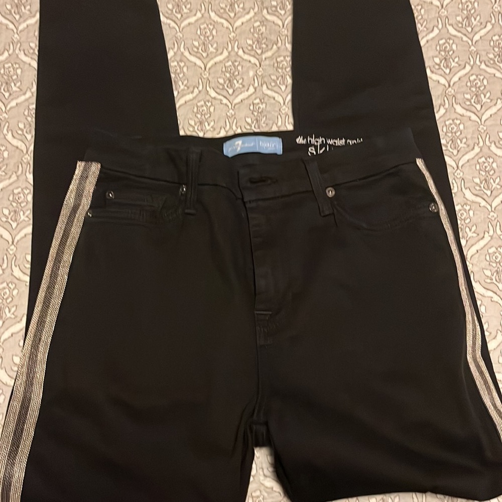 7 For All Mankind - The high waist able skinny black jeans. Side embellishments - Picture 5 of 16